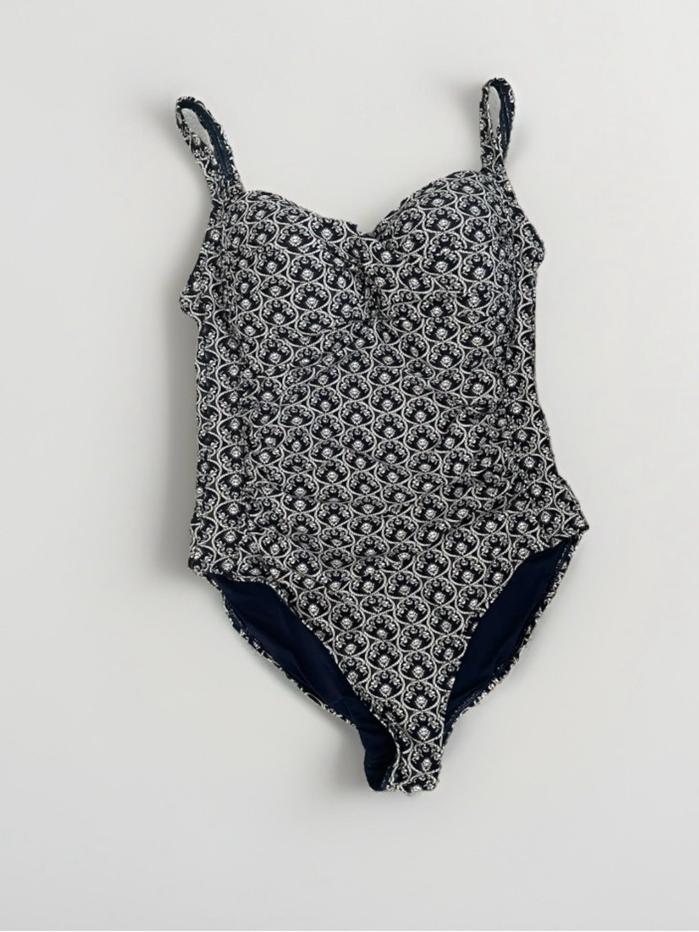Navy Patterned One-Piece Swimsuit with Supportive Cups